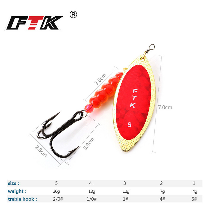 FTK Spinner Bait 4G/7G/12G/18G/30G Spoon Lures csuka fém magas horgokkal Mesterséges basszus csali horgászcsali