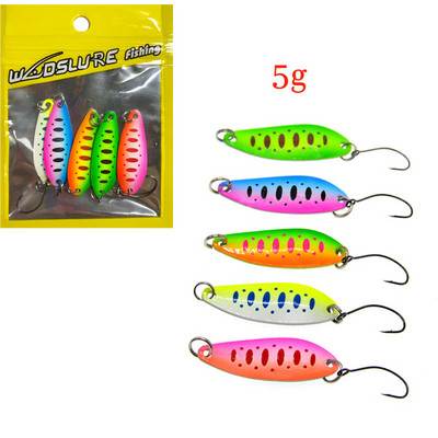 JYJ 5db zacskó Kemény fém horgászkanál csali, "S" alakú színes hamis csali pergető horgászfelszerelés wobbler csali