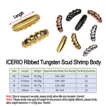 ICERIO 12PCS Weighted Rib Tungsten Body Shell Back Beads Материал за връзване на мухи за връзване на скариди Scuds Fast Sink Nymph Ice Fishing