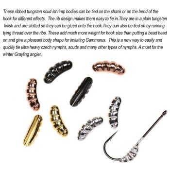 ICERIO 12PCS Weighted Rib Tungsten Body Shell Back Beads Материал за връзване на мухи за връзване на скариди Scuds Fast Sink Nymph Ice Fishing