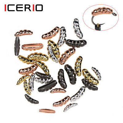 ICERIO 12PCS Weighted Rib Tungsten Body Shell Back Beads Материал за връзване на мухи за връзване на скариди Scuds Fast Sink Nymph Ice Fishing