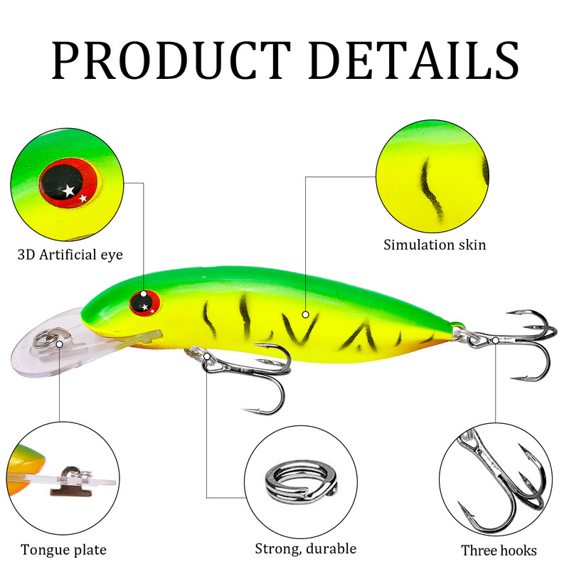 1 tk ujuvad Minnow kalapüügi landid voblerid 10,5 cm 13,4 g tehisplastist kõva sööt Bass haug Pesca Crankbait kalastustarbed