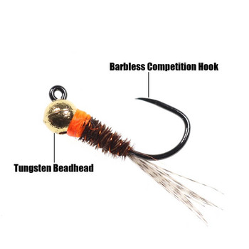 Bimoo 6PCS Tungsten Jig Brown Perdigon Nymphs for Euro Nymphing Competition Ψάρεμα Ισπανικές νύμφες Πέστροφα Grayling Whitefish Fly