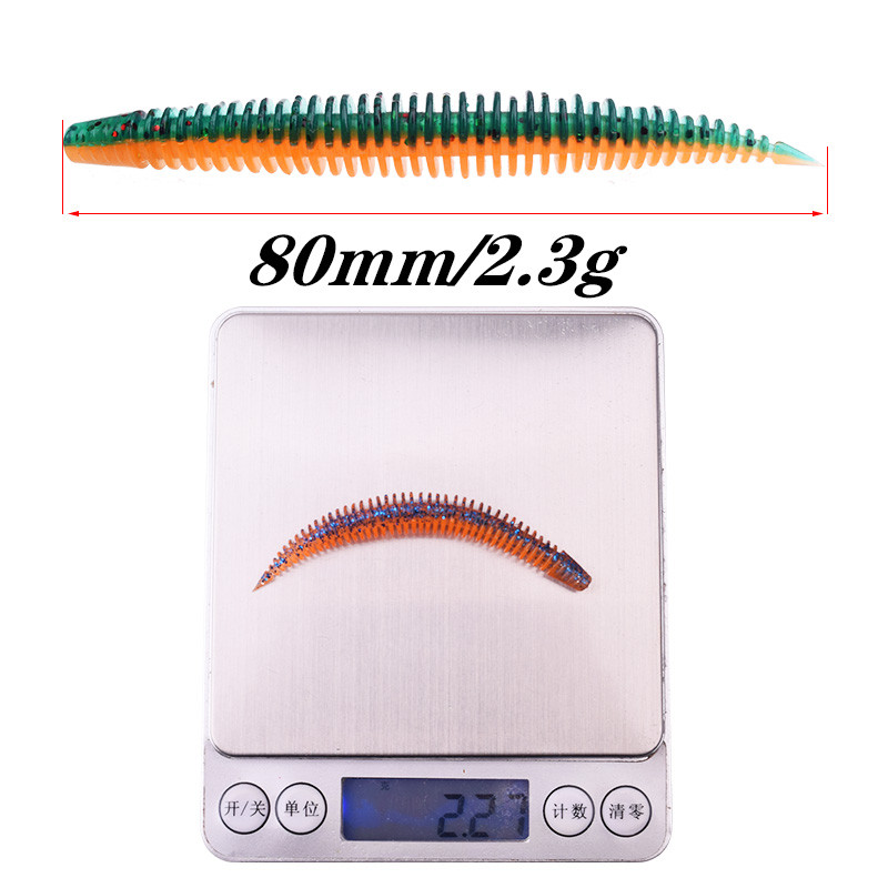 10 db/tétel Larva Pin Tail Puha Csalik 80mm 2.3g Dupla szín Szilikon Puha Csali édesvízi Worm Swimbaits Bass Jig Wobblerekhez