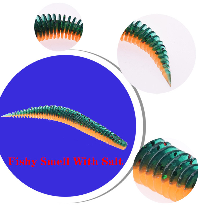 10 db/tétel Larva Pin Tail Puha Csalik 80mm 2.3g Dupla szín Szilikon Puha Csali édesvízi Worm Swimbaits Bass Jig Wobblerekhez