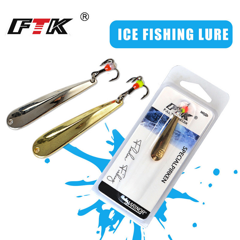 fishking Talvine jääpüügi lant 5g/7g/11g Gold Silver Metal Spoonbait Hard Lanre Treble Hookiga ahvena ja haugi püügiks