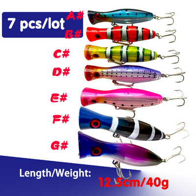 1 TK Sea Fishing Big Popper 12,5cm 40g Laser Coating Top Water Fishing Hard Bait Kunstlikud Crankbait Vooblerid haugi bassile