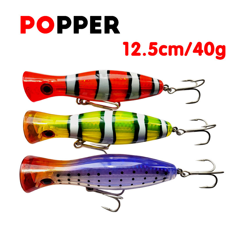 1 TK Sea Fishing Big Popper 12,5cm 40g Laser Coating Top Water Fishing Hard Bait Kunstlikud Crankbait Vooblerid haugi bassile