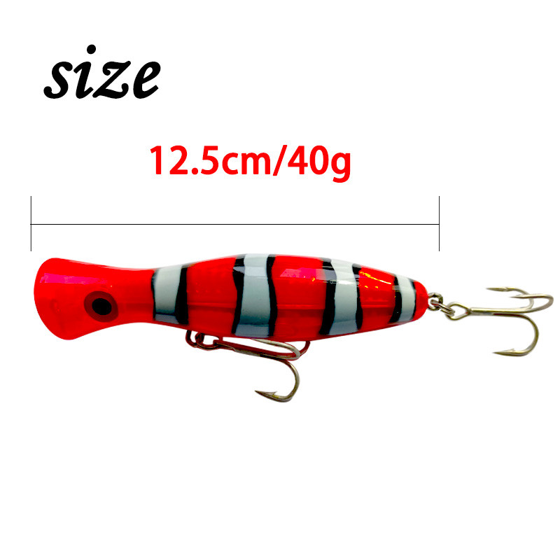 1 TK Sea Fishing Big Popper 12,5cm 40g Laser Coating Top Water Fishing Hard Bait Kunstlikud Crankbait Vooblerid haugi bassile