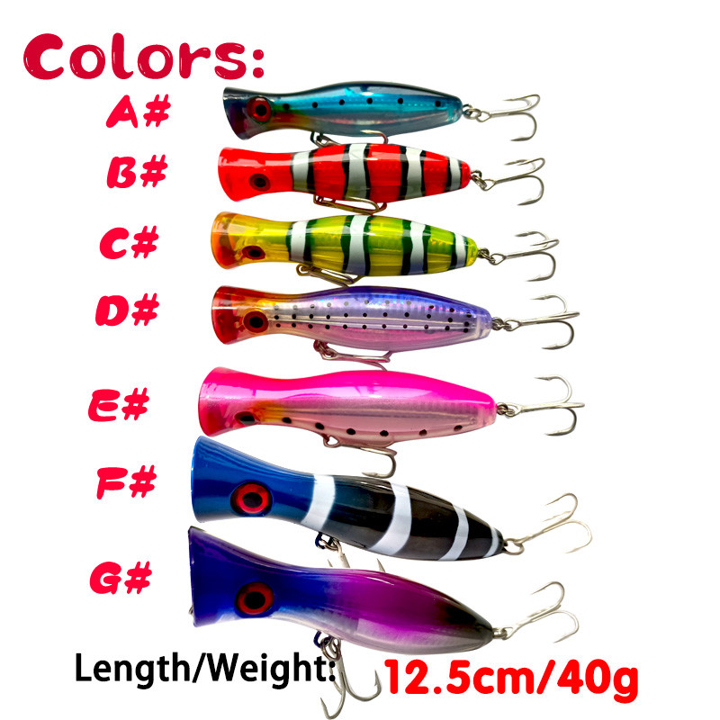 1 TK Sea Fishing Big Popper 12,5cm 40g Laser Coating Top Water Fishing Hard Bait Kunstlikud Crankbait Vooblerid haugi bassile