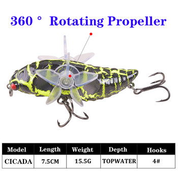 1 τεμ. Topwater Whopper Popper Fishing Lures 7,5cm 15,5g Floating Wobblers Pike Fishing Pencil Σκληρό δόλωμα με διπλή περιστρεφόμενη ουρά