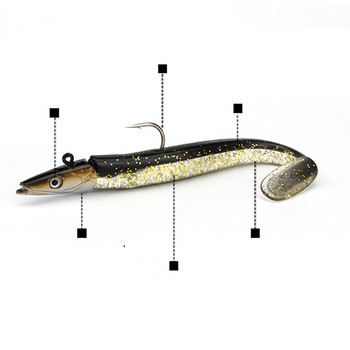 1Pcs Black Minnow Jig Head Риболовна примамка 12cm 16g Pike Bass Fishing Pesca Shad Мека стръв Лодка Код стръв за лаврак за Zand Tackle