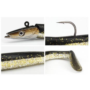 1Pcs Black Minnow Jig Head Риболовна примамка 12cm 16g Pike Bass Fishing Pesca Shad Мека стръв Лодка Код стръв за лаврак за Zand Tackle