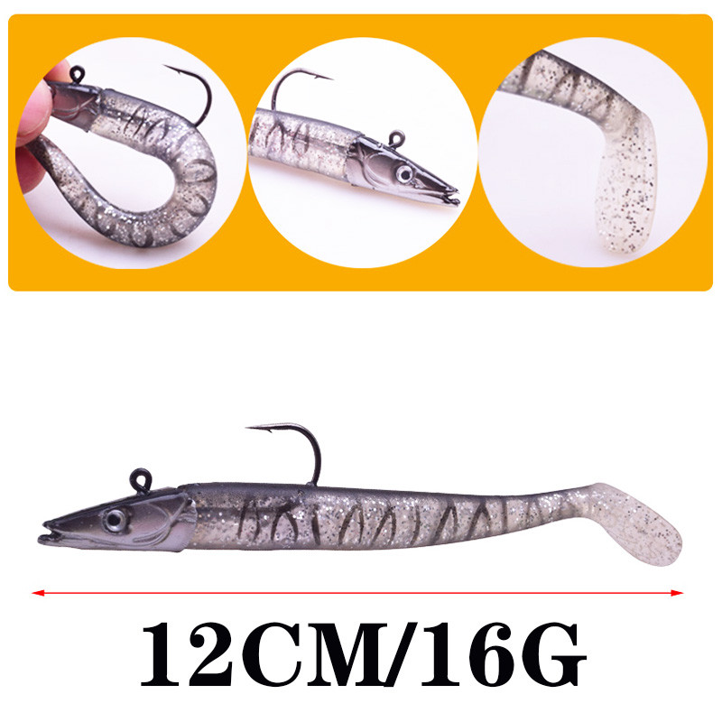 1 buc. Nalucă de pescuit cu cap de Jig Negru 12cm 16g Pescuit la Stiuca Bass Pesca Shad Momeală moale Cod de barcă Momeală de bibin pentru Zand Tackle