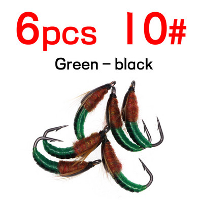 Bimoo 6PCS #8 #10 #12 #14 Realistlik Nymph Scud Fly forellipüügiks Nymph Kunstlik putukate sööt Caddis Nymph Fishing Fly