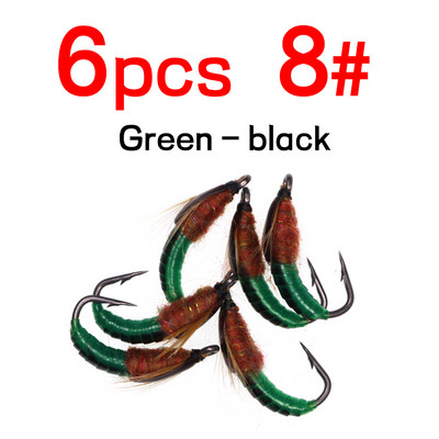 Bimoo 6PCS #8 #10 #12 #14 Realistlik Nymph Scud Fly forellipüügiks Nymph Kunstlik putukate sööt Caddis Nymph Fishing Fly