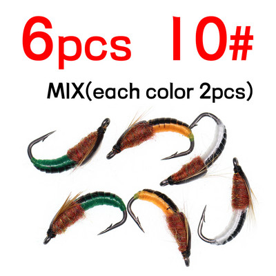 Bimoo 6PCS #8 #10 #12 #14 Realistlik Nymph Scud Fly forellipüügiks Nymph Kunstlik putukate sööt Caddis Nymph Fishing Fly