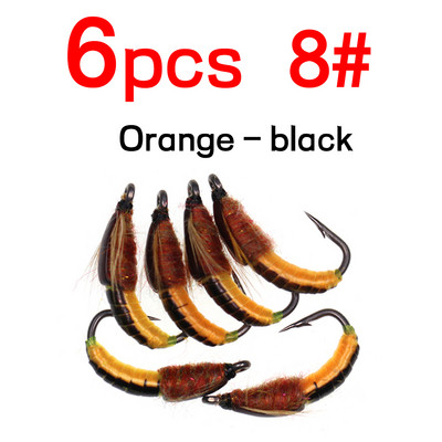 Bimoo 6PCS #8 #10 #12 #14 Realistlik Nymph Scud Fly forellipüügiks Nymph Kunstlik putukate sööt Caddis Nymph Fishing Fly