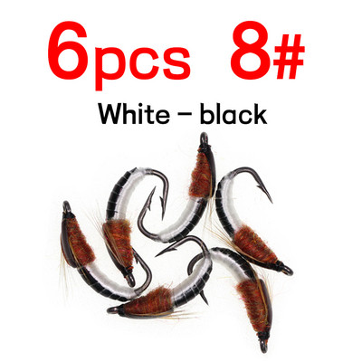 Bimoo 6PCS #8 #10 #12 #14 Realistlik Nymph Scud Fly forellipüügiks Nymph Kunstlik putukate sööt Caddis Nymph Fishing Fly