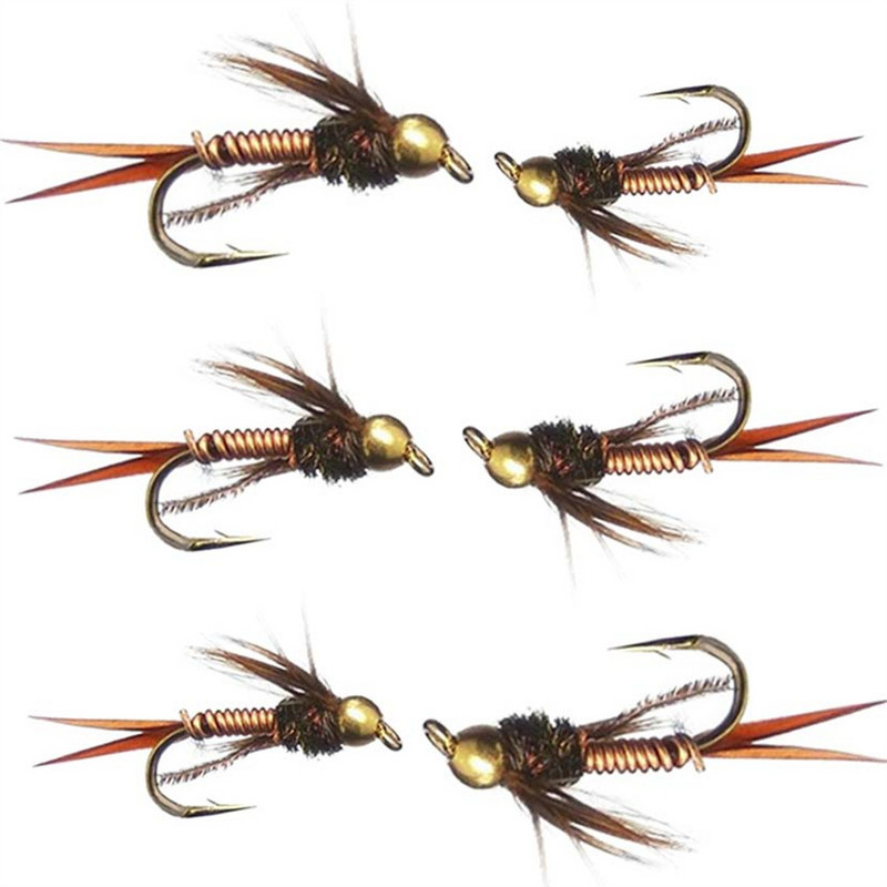 6 tk messingist helmepea kiiresti uppuv nümf Scud Fly Bug Worm Forell Fishing Lens Kunstlik putukapüügi peibutis