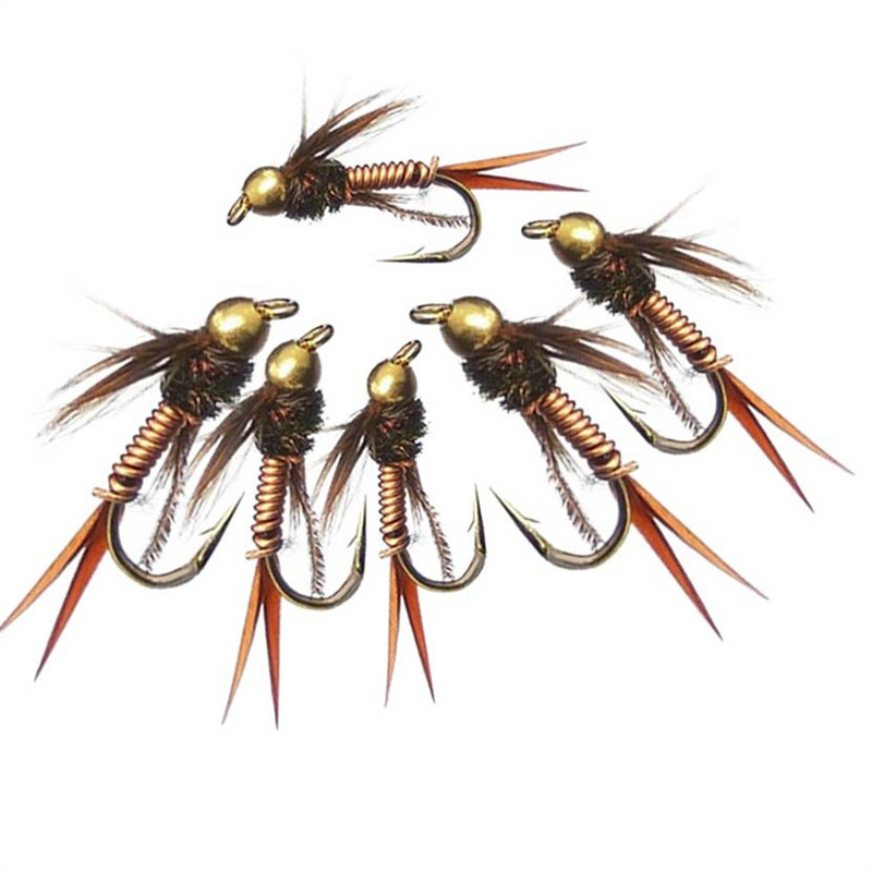6 tk messingist helmepea kiiresti uppuv nümf Scud Fly Bug Worm Forell Fishing Lens Kunstlik putukapüügi peibutis