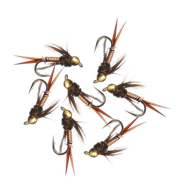 6 tk messingist helmepea kiiresti uppuv nümf Scud Fly Bug Worm Forell Fishing Lens Kunstlik putukapüügi peibutis