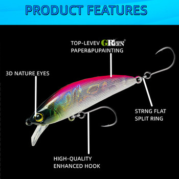 GREENSPIDER NEW HOT Minnow 50mm 4.4g MI04 Потъваща риболовна примамка Пъстърва Изкуствена твърда стръв Костур Jerkbait Wobbler