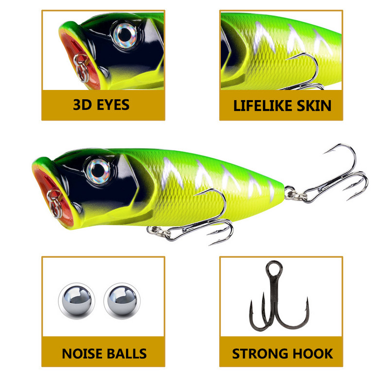 1db minőségi Whopper Plopper 65mm 12g TopWater Popper horgászcsali kemény csali wobblerek Forgó, puha farkú horgászfelszerelés