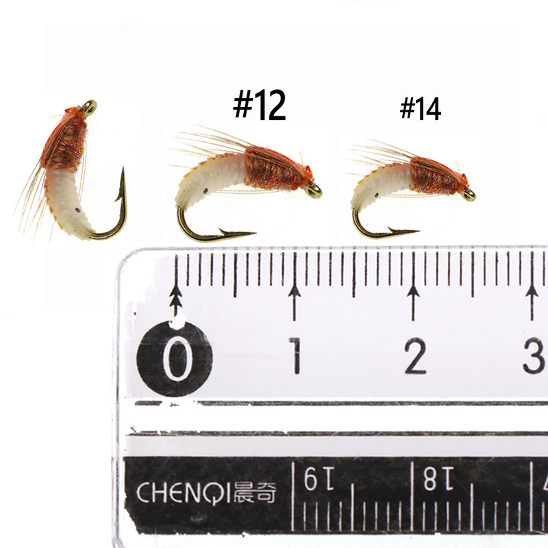 Bimoo 6PCS #12 #14 Classic Nymph Scud Fly Bug Worm for Trout Fishing Flies Nymphs Insect Bait Lure Καφέ Χρώμα