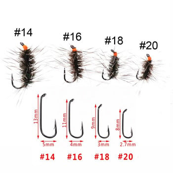 Wifreo 6PCS Griffith\'s Gnat Midge Fly Суха муха Пъстърва Fly Fishing Мухи Стръв Размер 14 16 18 20