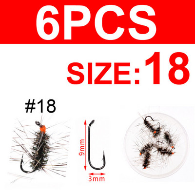 Wifreo 6PCS Griffith`s Gnat Midge Fly Dry Fly Forell Fly Fishing Fly Sööda suurus 14 16 18 20