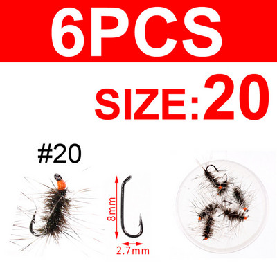Wifreo 6PCS Griffith`s Gnat Midge Fly Dry Fly Forell Fly Fishing Fly Sööda suurus 14 16 18 20