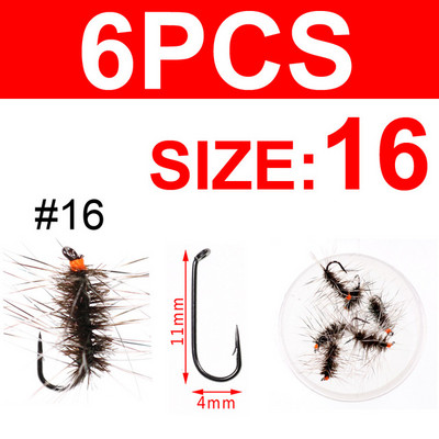 Wifreo 6PCS Griffith`s Gnat Midge Fly Dry Fly Forell Fly Fishing Fly Sööda suurus 14 16 18 20