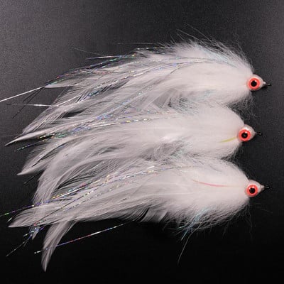 1PC/2PCS #2/0 Saltwater Big Fish Fly Suspending Bait Fish Streamers Fly Muskie Pike Bass Makšķerēšanas mānekļi Balts Dzeltens Purpurs