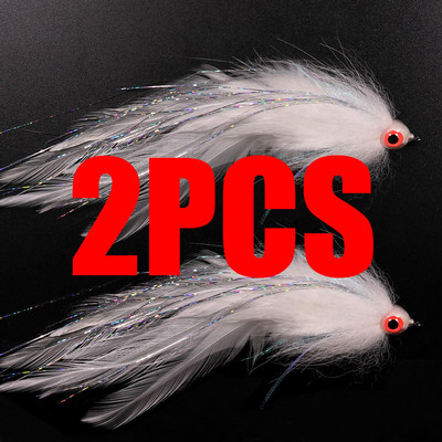 1PC/2TK #2/0 Merevee suur kalakärbes, rippuv sööt, kalavooder, kärbsega haug Bass kalapüügi landid valge kollane lilla