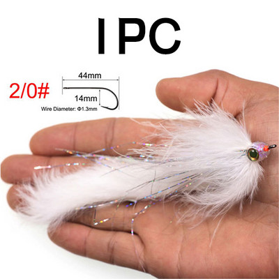 1PC/2TK #2/0 Merevee suur kalakärbes, rippuv sööt, kalavooder, kärbsega haug Bass kalapüügi landid valge kollane lilla