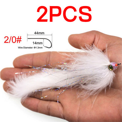 1PC/2TK #2/0 Merevee suur kalakärbes, rippuv sööt, kalavooder, kärbsega haug Bass kalapüügi landid valge kollane lilla