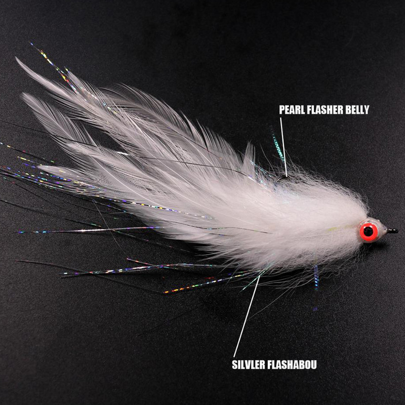 1PC/2TK #2/0 Merevee suur kalakärbes, rippuv sööt, kalavooder, kärbsega haug Bass kalapüügi landid valge kollane lilla