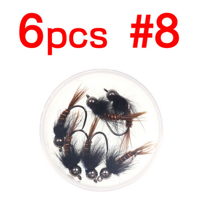 Bimoo 6PCS #8 #10 #12 Volframpärlipea välk tagasi Faasan Saba Nümf Odavaba kiiresti uppuv kalapüügi Kärbseforelli peibutisööt