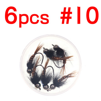 Bimoo 6PCS #8 #10 #12 Volframpärlipea välk tagasi Faasan Saba Nümf Odavaba kiiresti uppuv kalapüügi Kärbseforelli peibutisööt