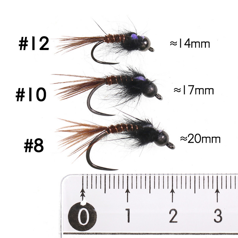 Bimoo 6PCS #8 #10 #12 Volframpärlipea välk tagasi Faasan Saba Nümf Odavaba kiiresti uppuv kalapüügi Kärbseforelli peibutisööt