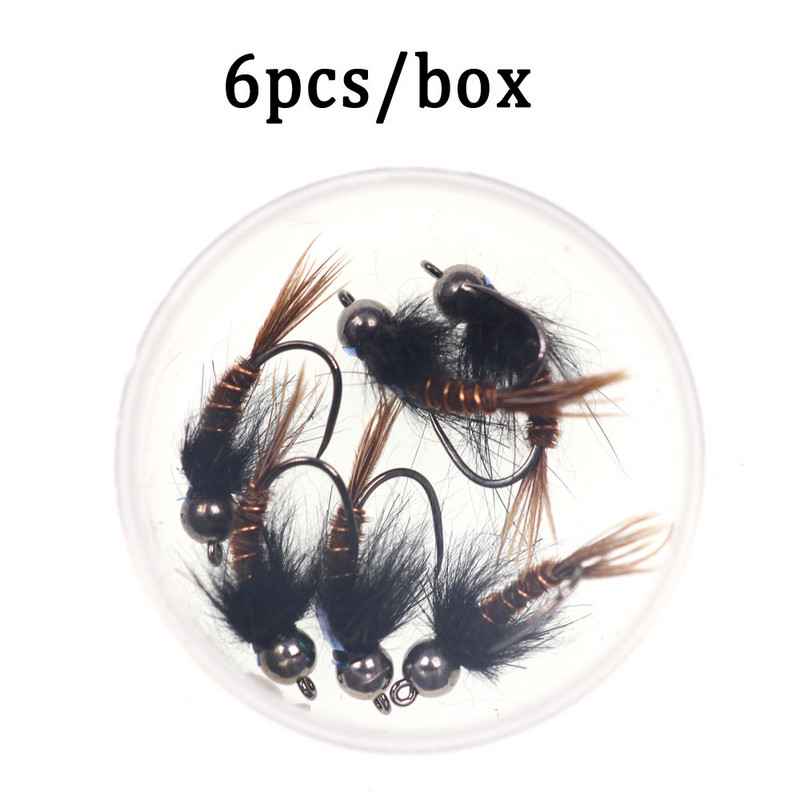 Bimoo 6PCS #8 #10 #12 Volframpärlipea välk tagasi Faasan Saba Nümf Odavaba kiiresti uppuv kalapüügi Kärbseforelli peibutisööt