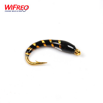 Wifreo 6PCS #16 Golden Hook Nymph Flies Bead Head Buzzers Fly Fishing Lures