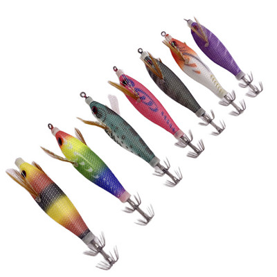 6g/80mm Luminous Wooden Shrimp Squid EGI Jigging Lure Octopus Shrimp Floating Sutte Squid Jigg Lure Bait Japan Hook