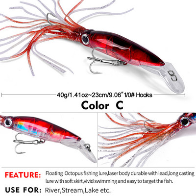 14cm 40g Squid Jig Fishing Bait Peibutis Kunstsööt konksu vobleriga Winter Hard Spinner Lure Merepüügitarvete tööriist tuunikala jaoks