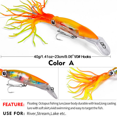 14cm 40g Squid Jig Fishing Bait Peibutis Kunstsööt konksu vobleriga Winter Hard Spinner Lure Merepüügitarvete tööriist tuunikala jaoks