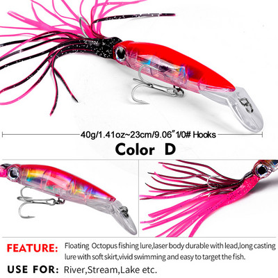 14cm 40g Squid Jig Риболовна примамка Изкуствена примамка с кука Воблер Зимна твърда въртяща се примамка Инструмент за морски риболов Инструмент за риба тон