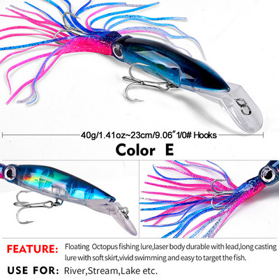 14cm 40g Squid Jig Fishing Bait Peibutis Kunstsööt konksu vobleriga Winter Hard Spinner Lure Merepüügitarvete tööriist tuunikala jaoks