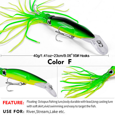 14cm 40g Squid Jig Fishing Bait Peibutis Kunstsööt konksu vobleriga Winter Hard Spinner Lure Merepüügitarvete tööriist tuunikala jaoks