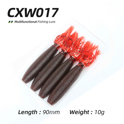 Ardea Pehme kalastuslant 4tk 90mm 10g Fat Ika Silicone Bait Squid Shiner Shad Souple Black Bass Perch Rotate Vooblerid